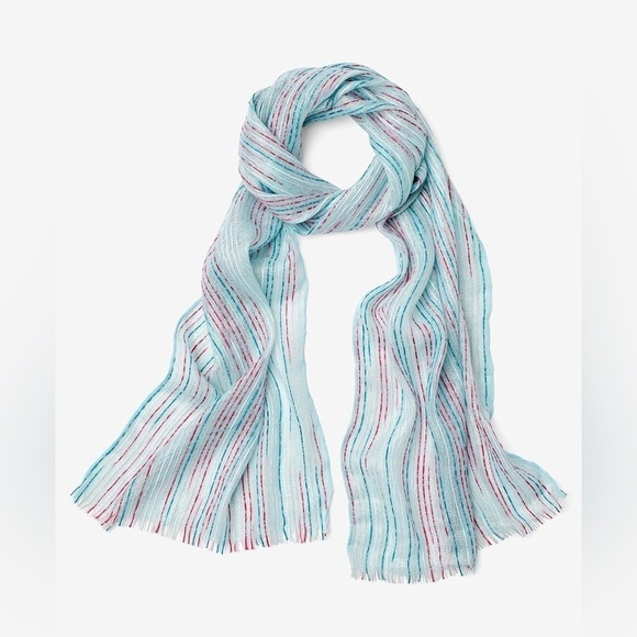 Chico’s Oblong Stripe Lightweight Scarf Turquoise red white w/ metallic accents - Picture 1 of 6